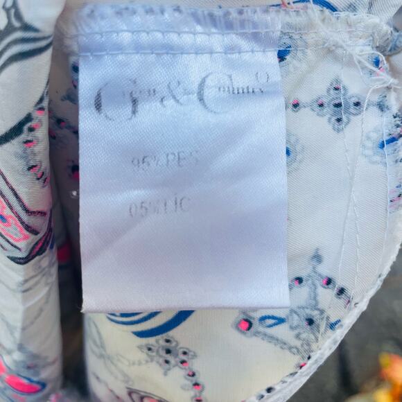 Green & Country Mini Shirt Dress Women's Size 42 White Printed Pintuck Button Up - Picture 10 of 11